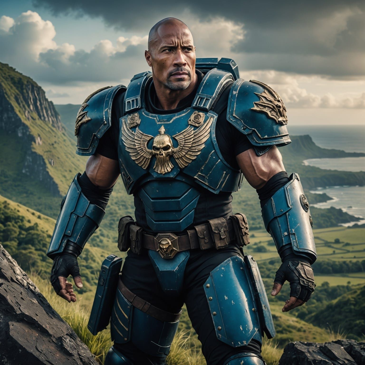 Dwayne Johnson as Space Marine on Battlefield Cliff
