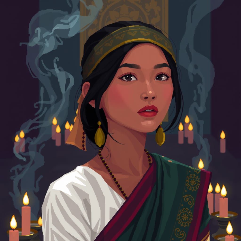 Khmer Woman in Temple: 8-bit Pixel Art Portrait
