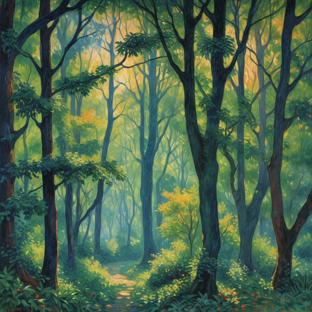 Sunlight Through Leaves: Neo-Impressionist Oil Painting