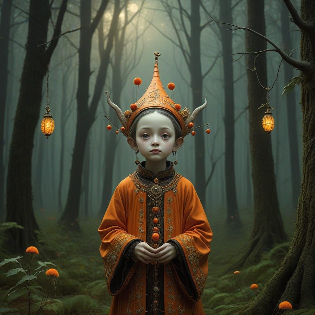 Whimsical Jester in Mystical Forest