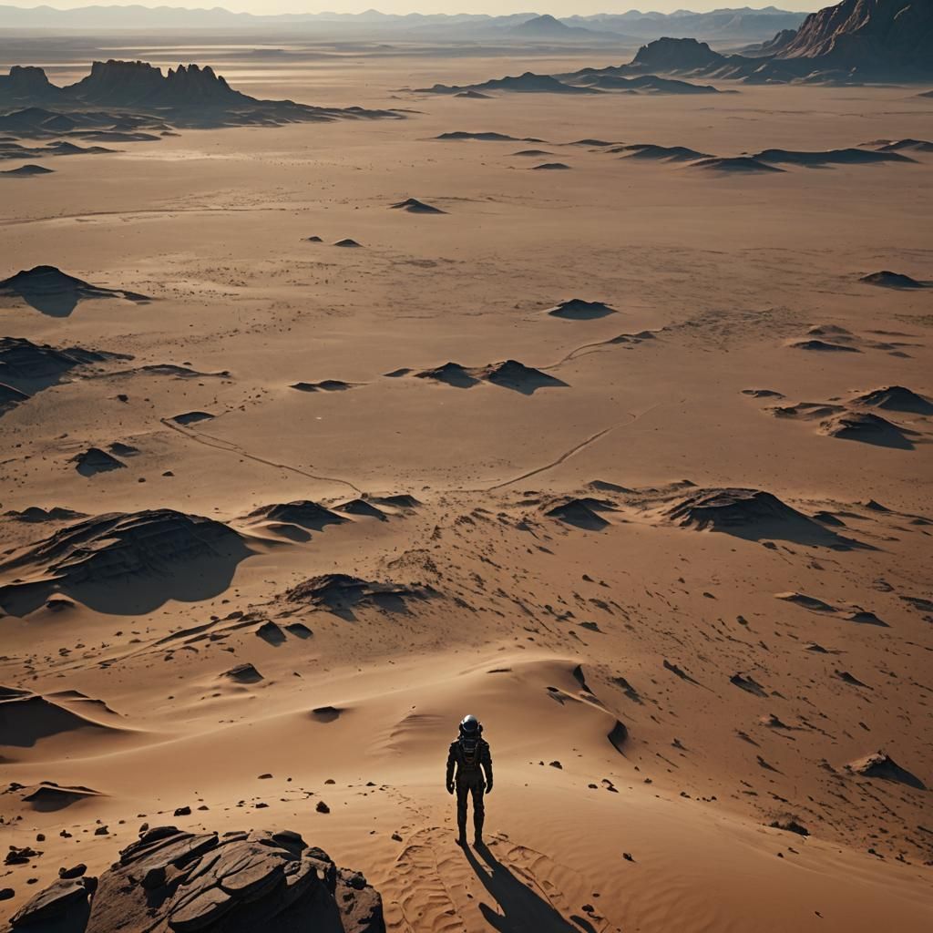 Desert Alien Landscape with Twin Suns: Aerial View