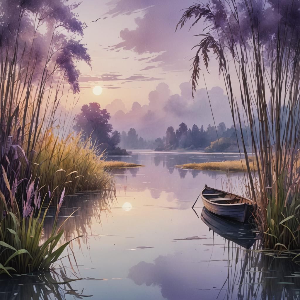 Lake Boat in Delicate Watercolor Style