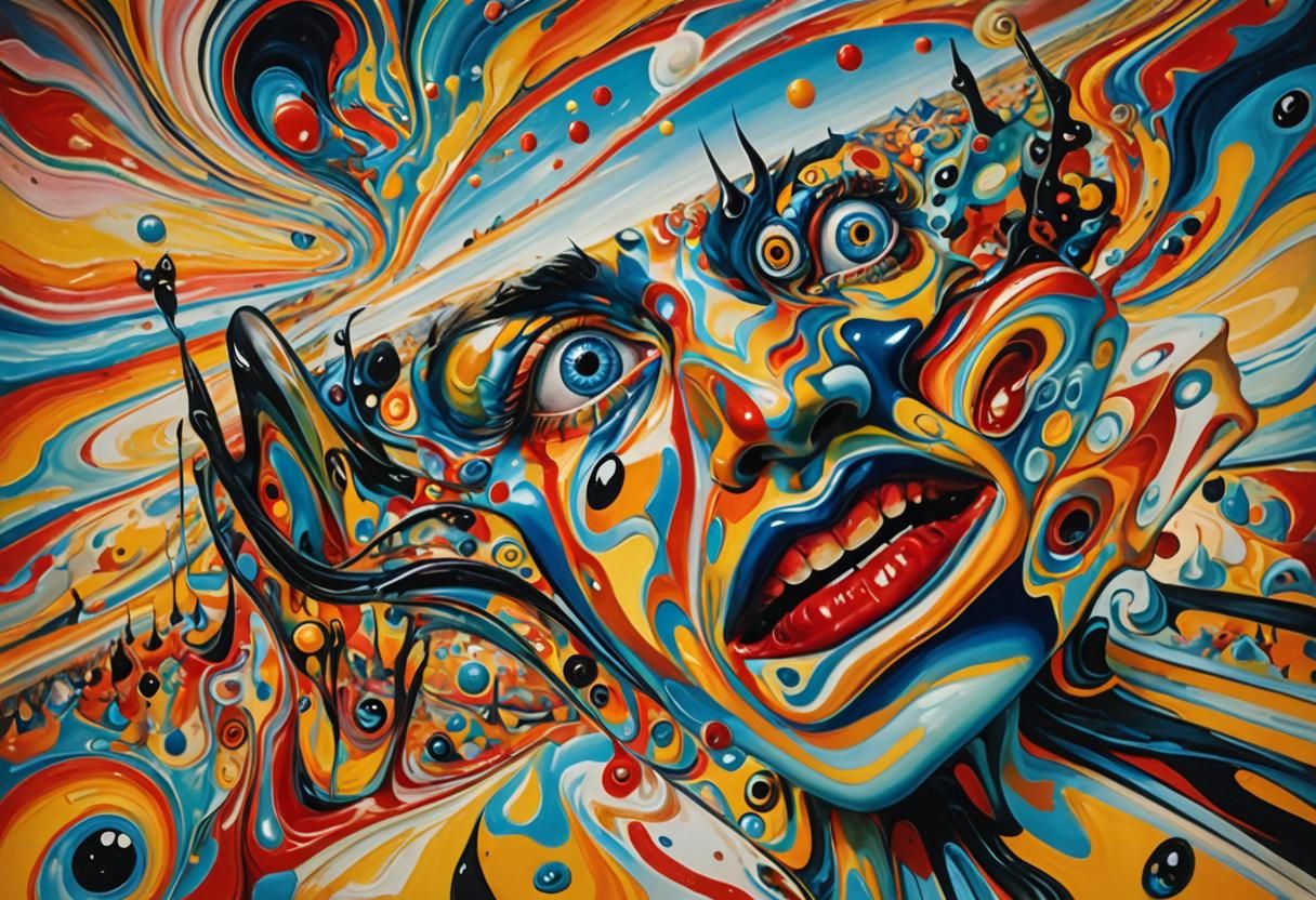 Surreal Distorted Face in a Vortex of Colors