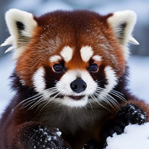 Red Panda Cubs Playing in Snowy Portrait