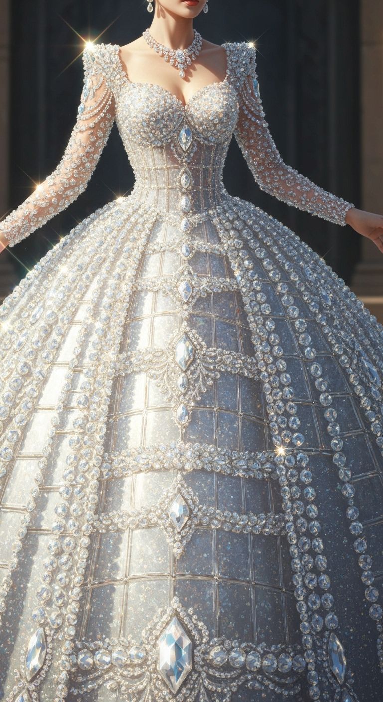 Fantasy Queen in Sparkling Glass Bead Ballgown