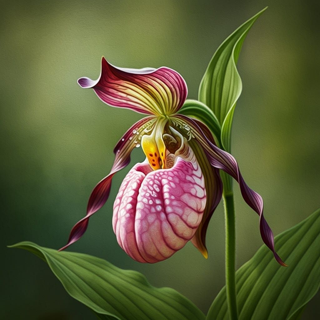 Pink and white lady's slipper Blossom 02