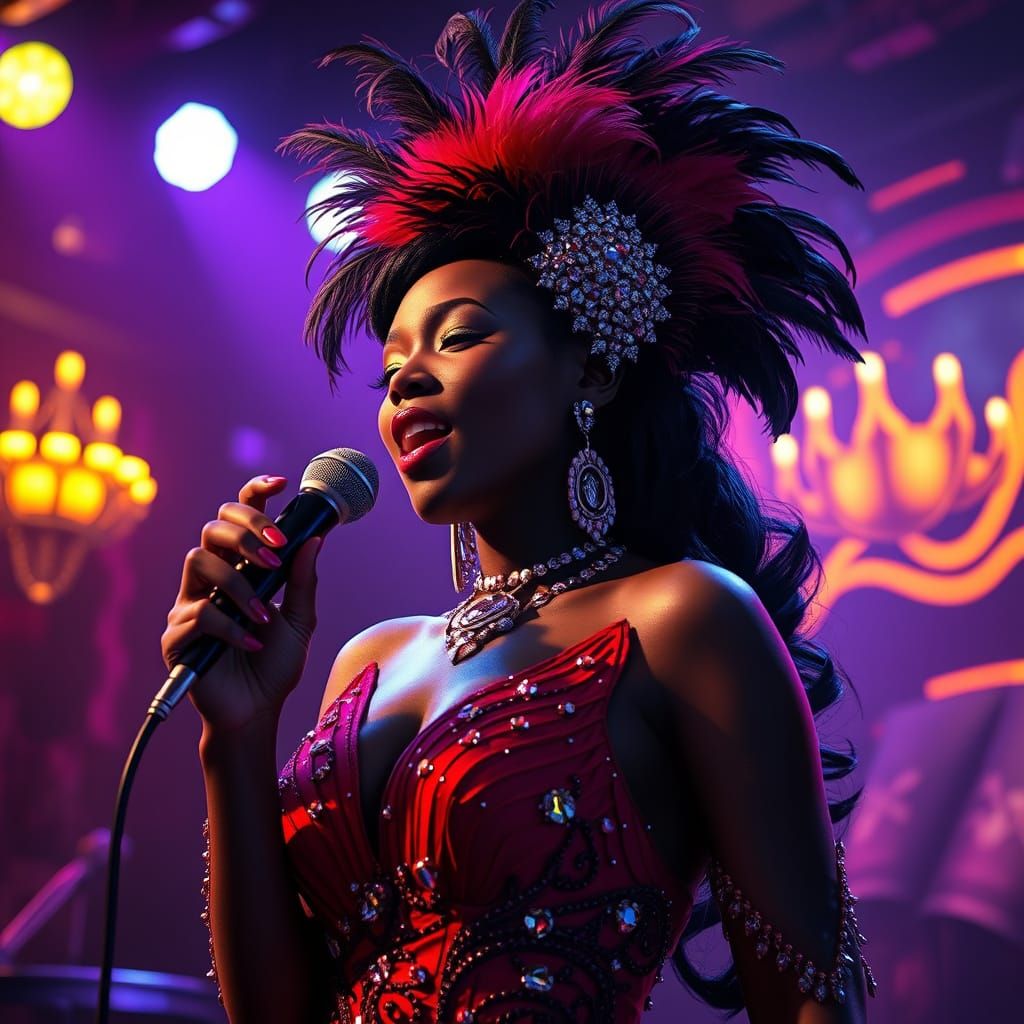 Jazz Singer in Sequined Gown, Art Nouveau Style