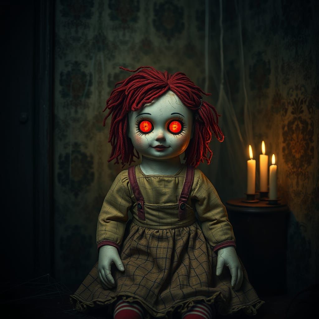 Eerie Antique Raggedy Ann Doll in Dark Realism