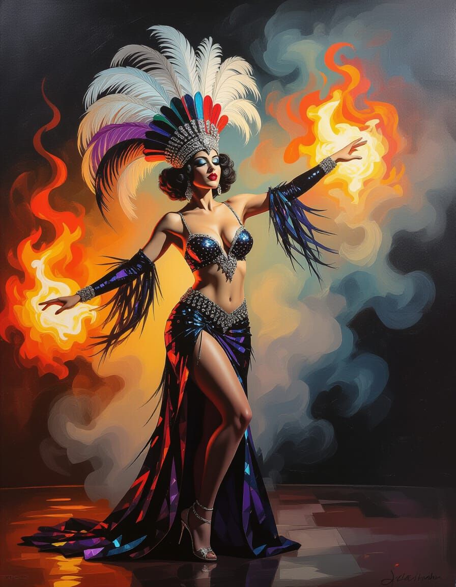 Vintage Cabaret Dancer in Oil Painting Style