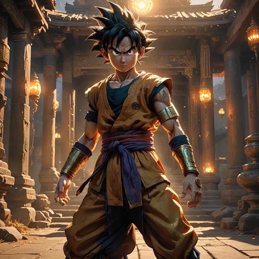 Goten's Heroic Stance in a Dystopian City