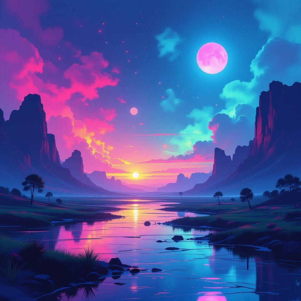 Neon Dreamscape Inspired by Surreal Abstract Art