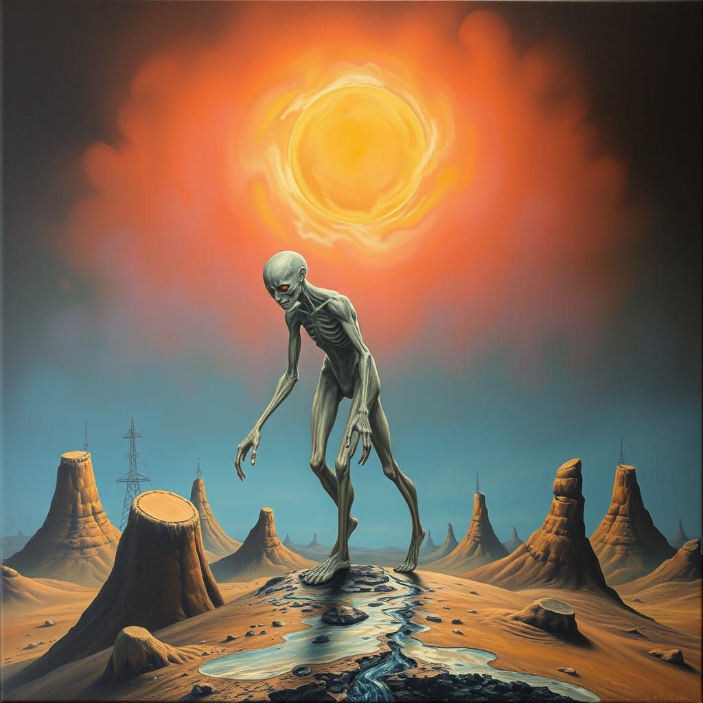 Surreal Futuristic Skinwalker in a Melting Oil Painting