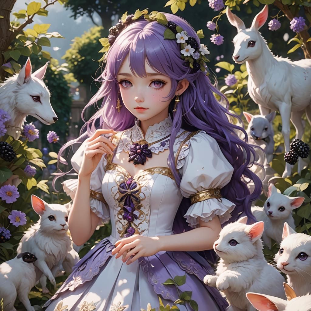 Girl with Animals: Detailed 3D Anime Art