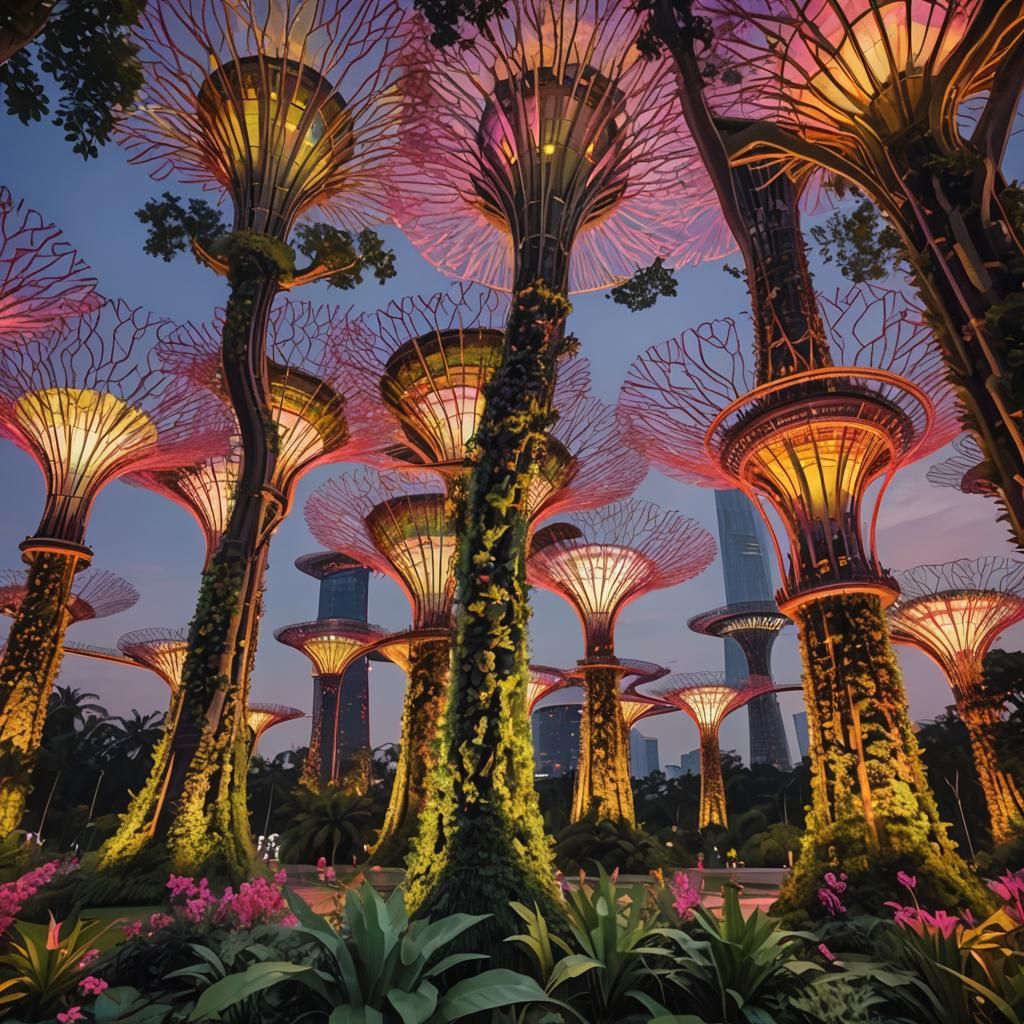Gardens by the Bay Supertrees at Dusk: Digital Painting