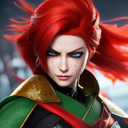 Hyperrealistic Ninja with Red Hair, 8K Resolution