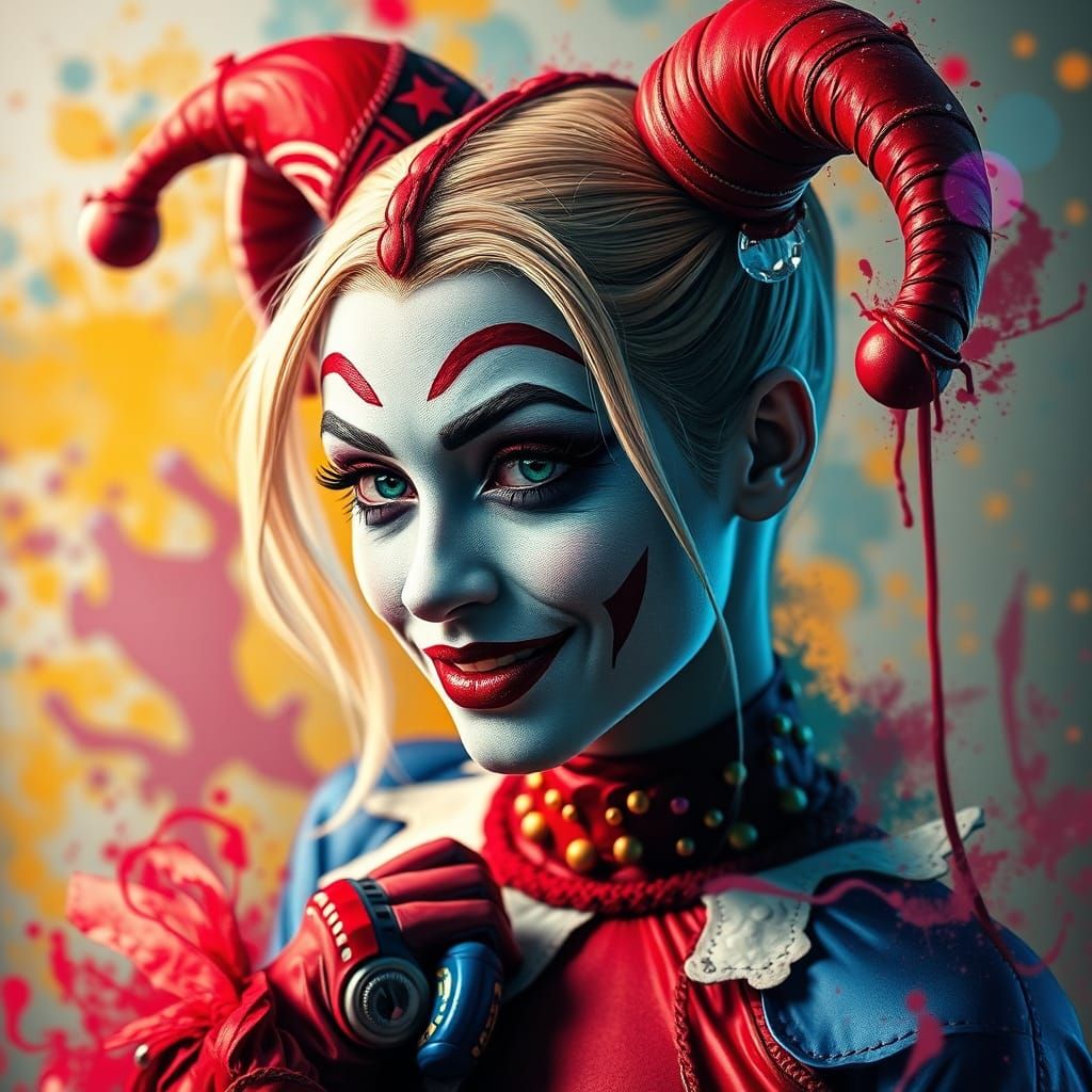 Harley Quinn Double Exposure Anime Artwork with Tiger Stripe...