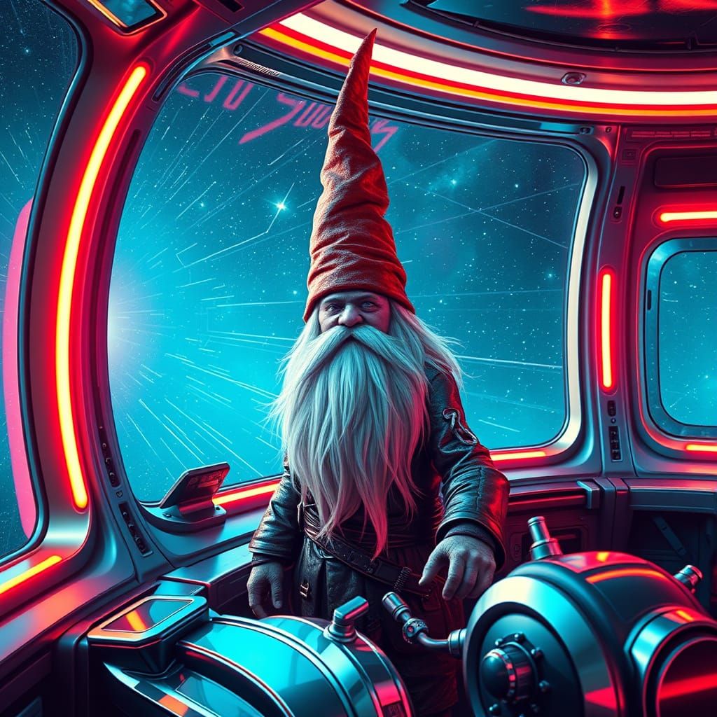 Galactic Gnome at Helm of Retro Starship