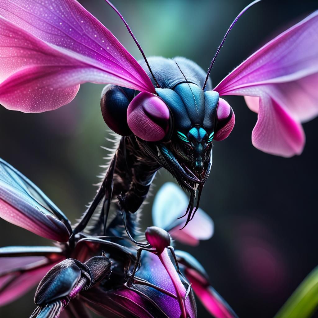 Demonic Orchid Fairy Mantis in Art Nouveau Style