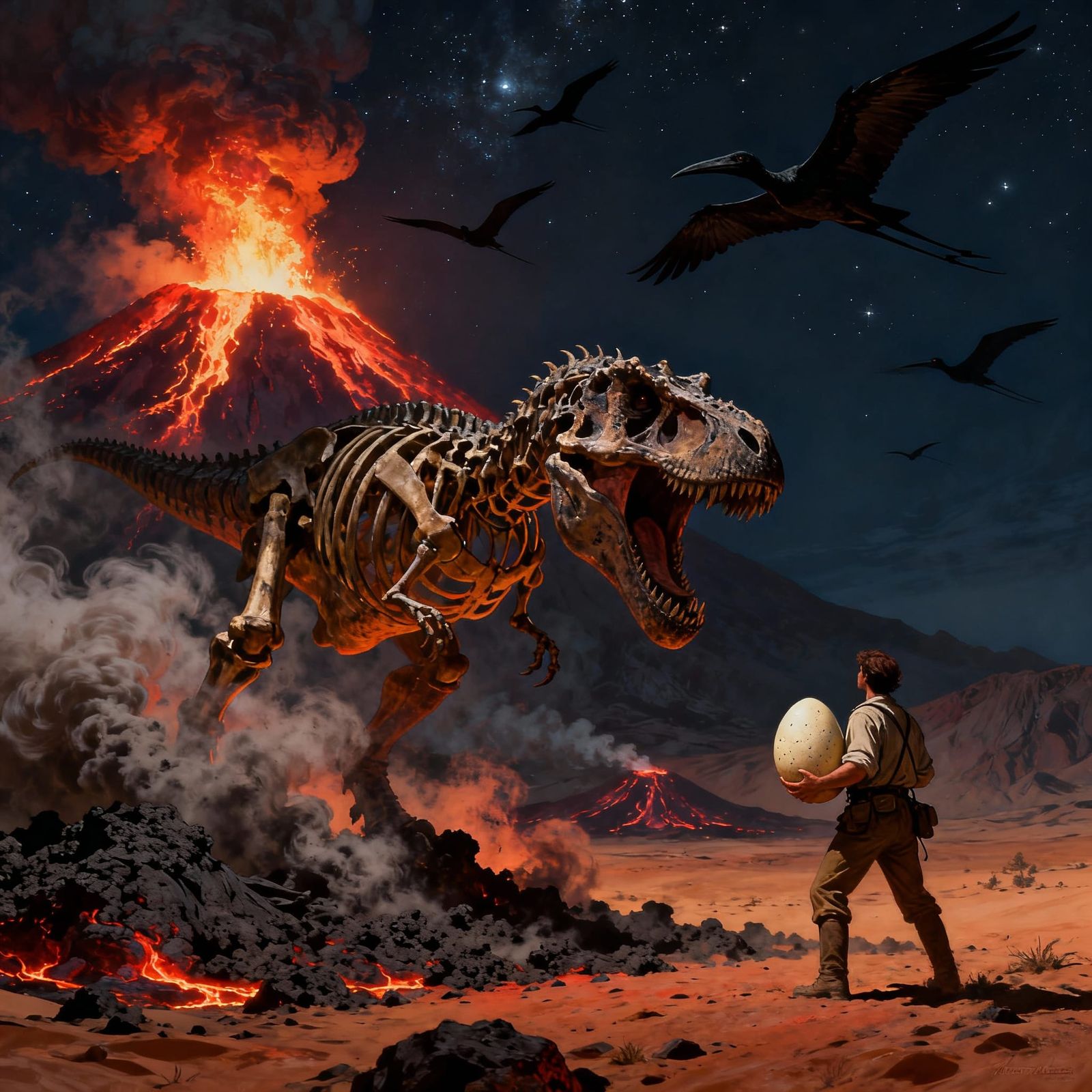 T-Rex Skeleton Attacks Archaeologist with Dinosaur Egg