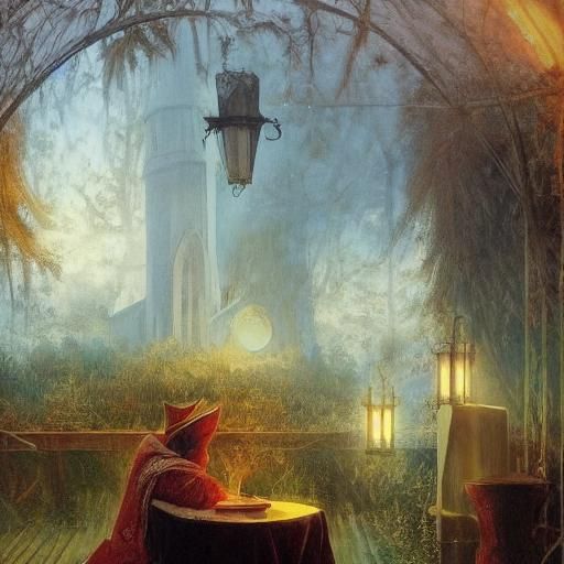 Mystic Conjurer in Mystical Chamber, Poetic Realism Style