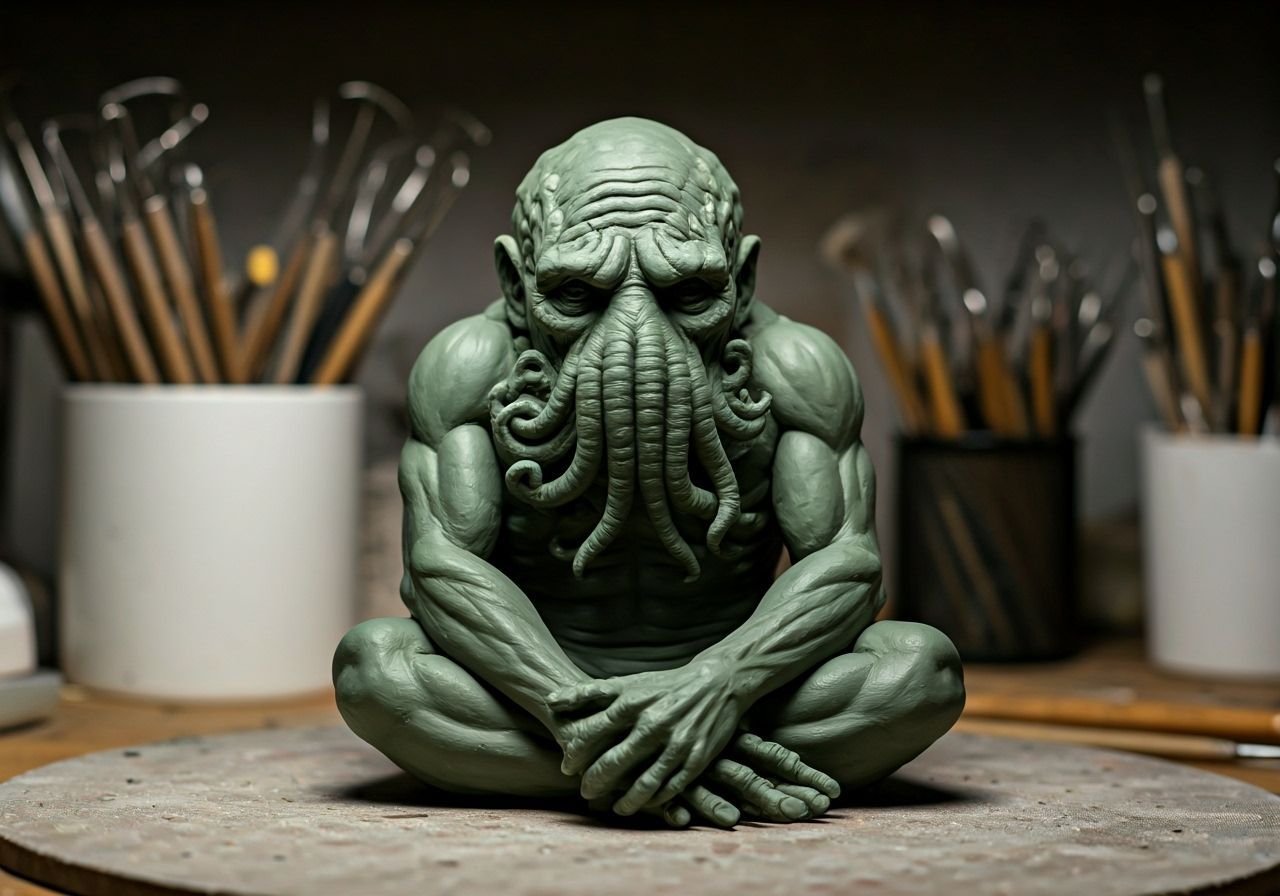 Cthulhu Figurine in Eerie Clay Sculpture Style
