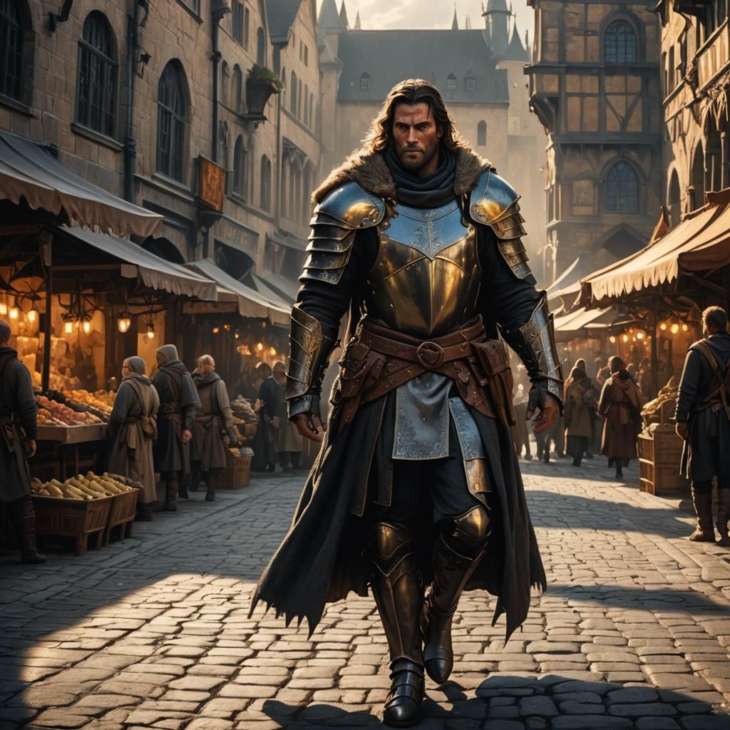 Fantasy Art: Armored Man in Medieval Market