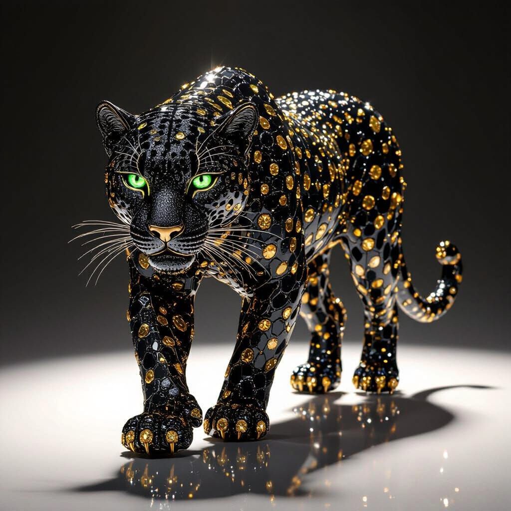 Majestic Diamond Leopard Sculpture in High Octane Light