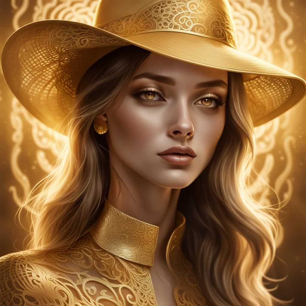 Golden Girl Portrait with Fedora in Dreamy Lighting