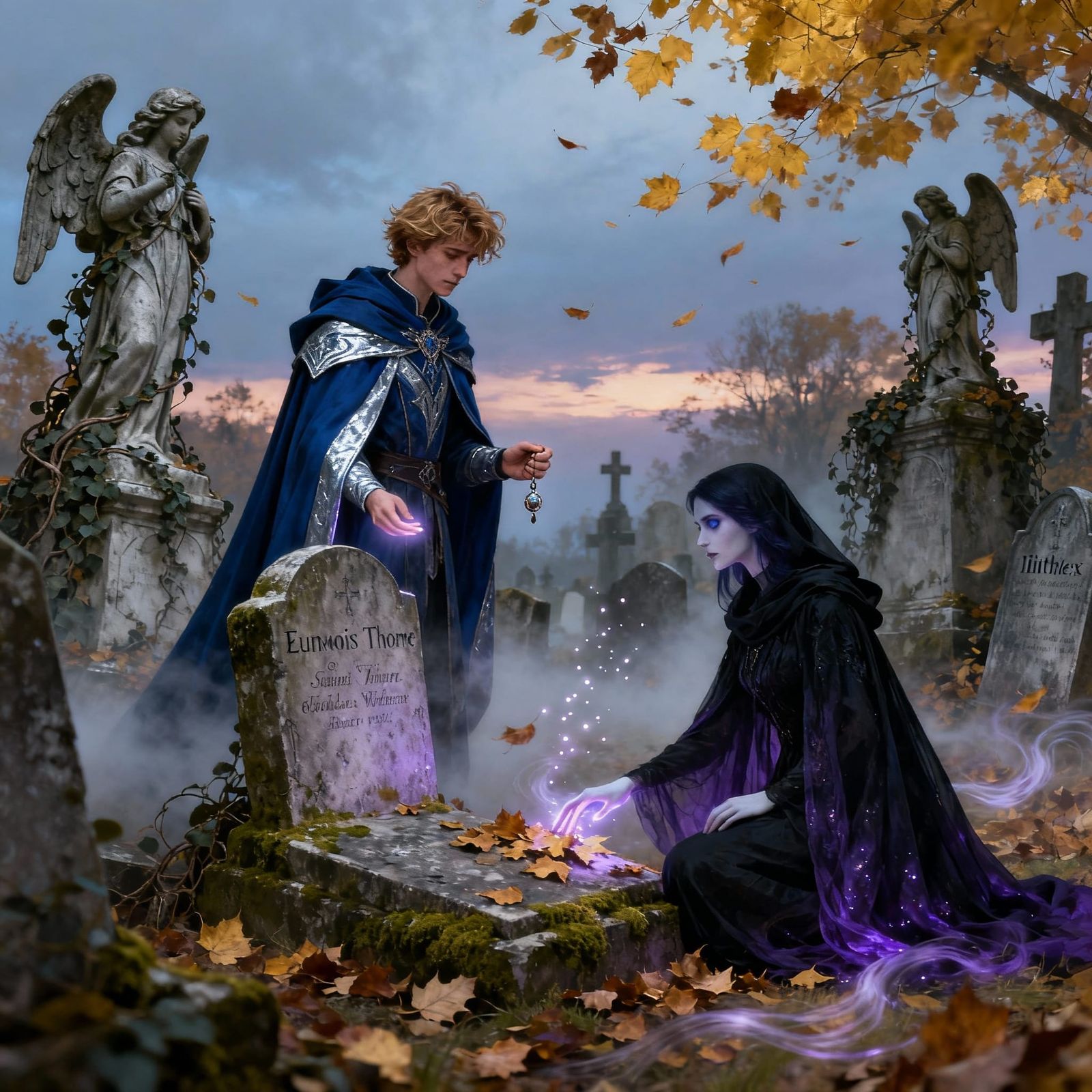 Fantasy Illustration of a Mage Apprentice in Autumn Cemetery