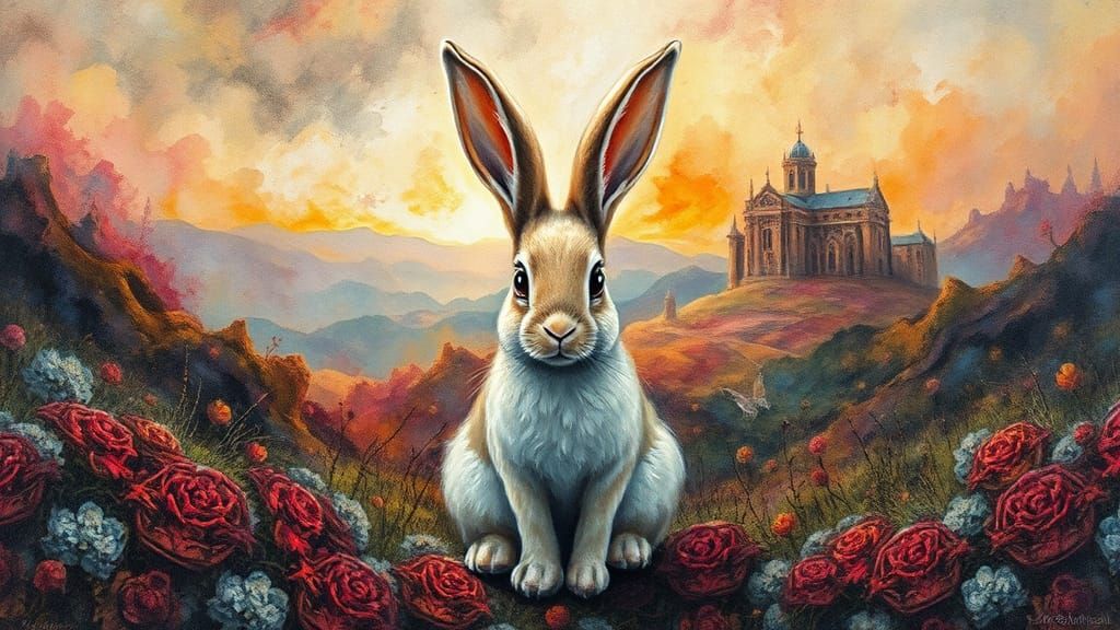 Surreal Bunny in Impasto Style with Celtic Motifs