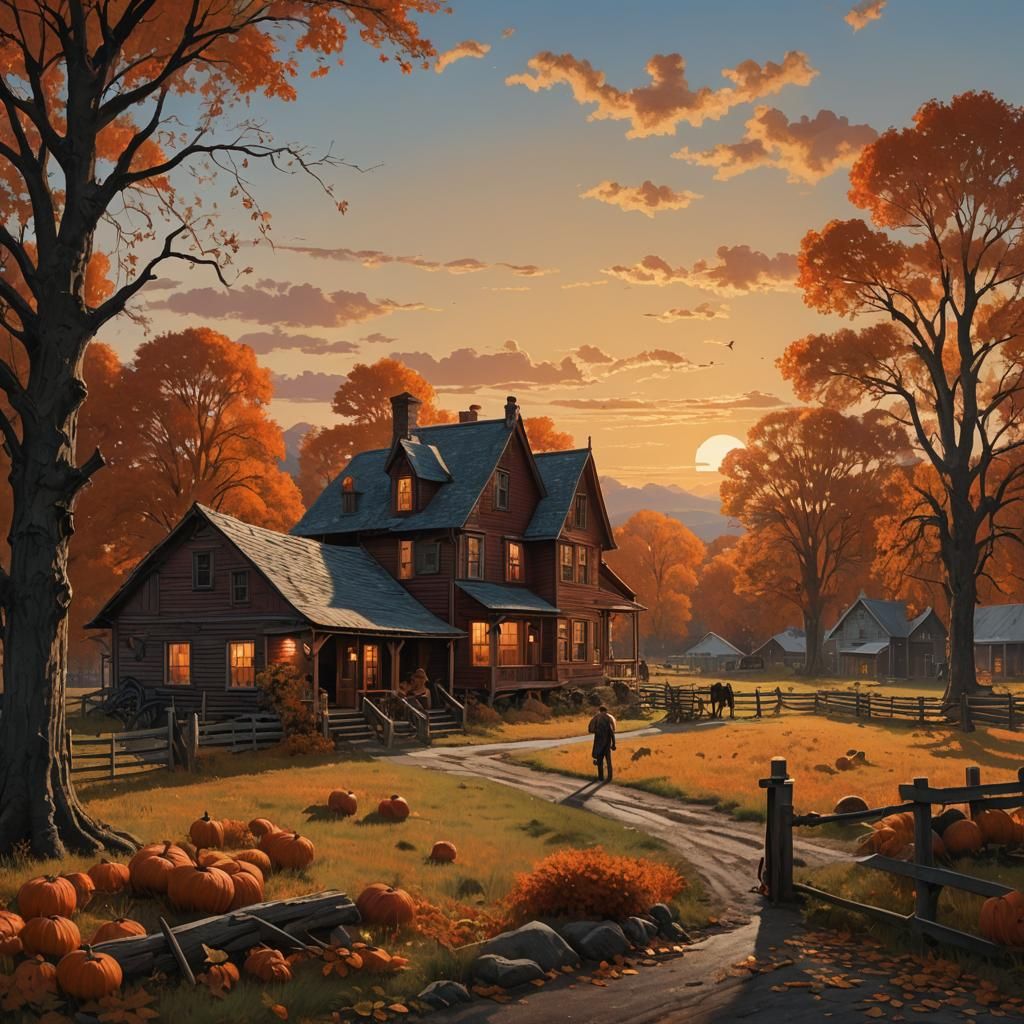 Stunning monochromatic russet orange sunset across a 1930s n...