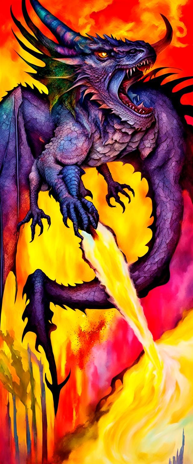 Fire-Breathing Dragon in Dark Fantasy Style