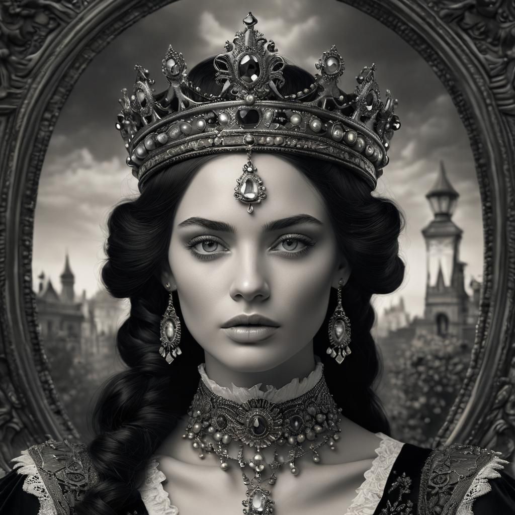 Victorian Woman Portrait in Grayscale, Detailed Fantasy Art