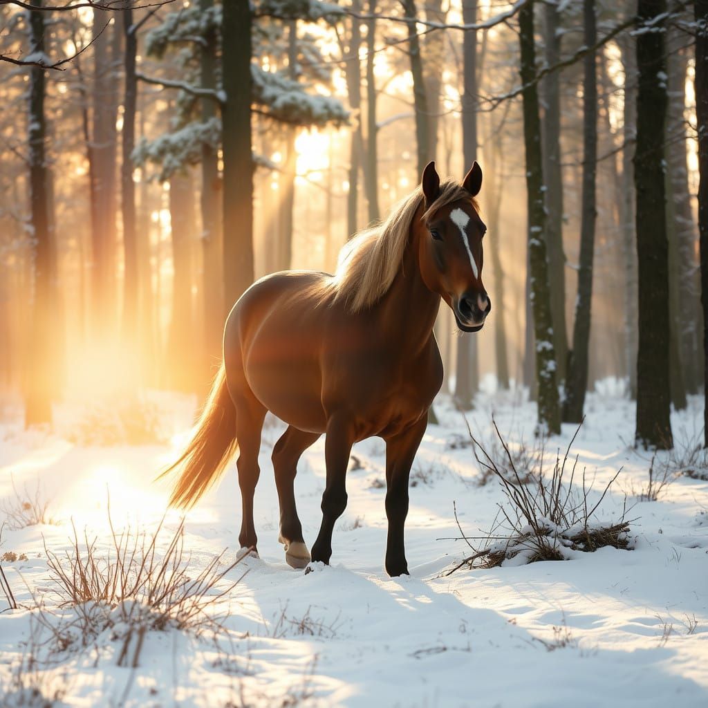 Ethereal Horse at Work in Winter Wonderland