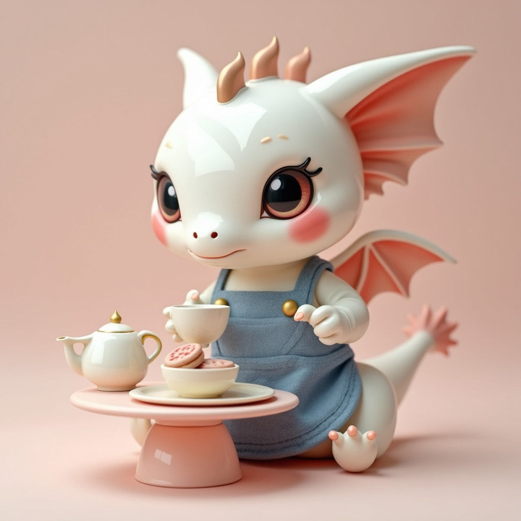 Cute Baby Dragon's Tea Party, as Vinyl Toy
