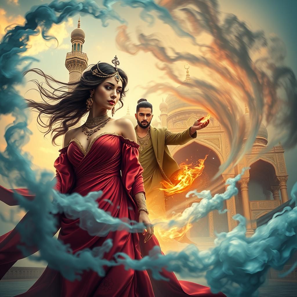 Mystical Woman Summons Djinn in Opulent Temple