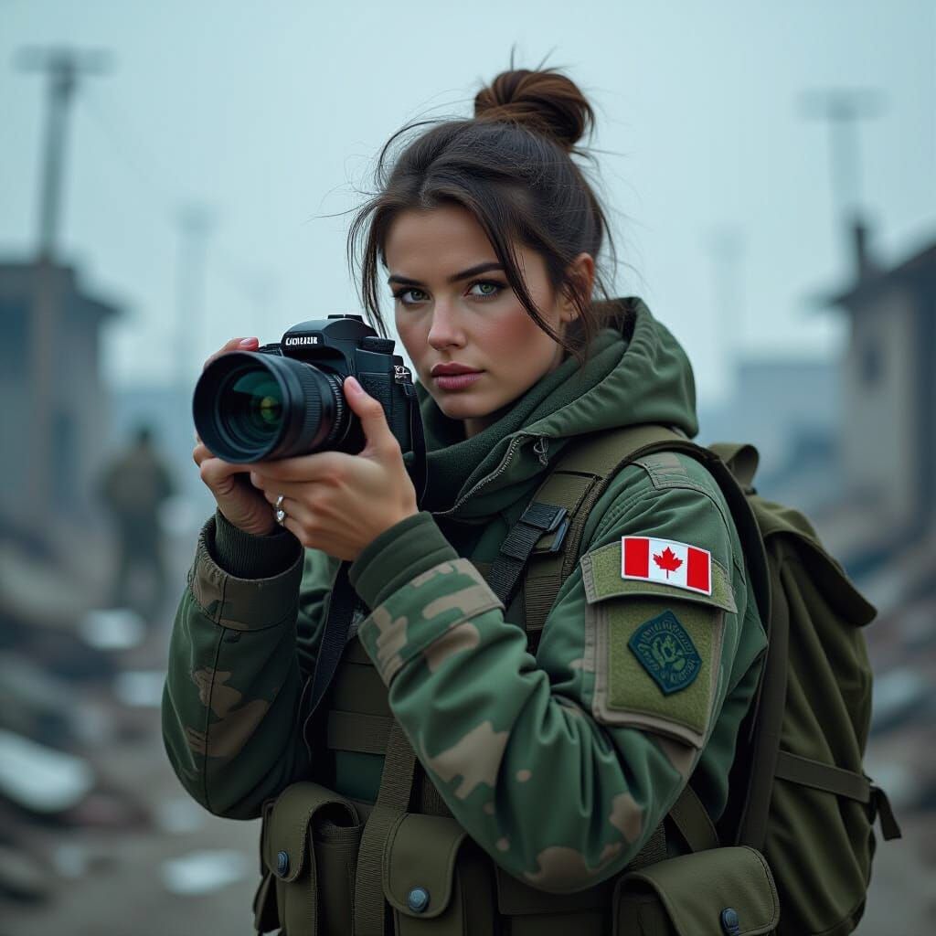 War Zone Photographer in Dystopian Realism Style
