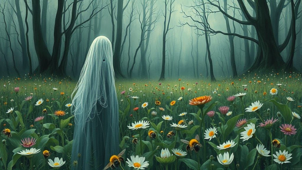 Ethereal Beings Amidst a Haunting Gothic Landscape