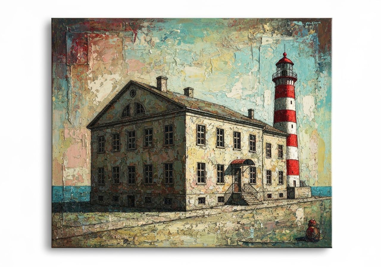 Surreal Lighthouse in Mixed Media Impasto Style