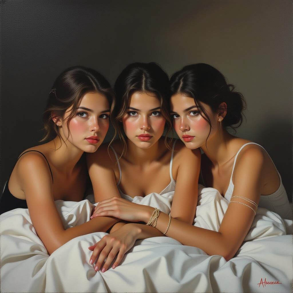 Three Young Witches in Dramatic Chiaroscuro