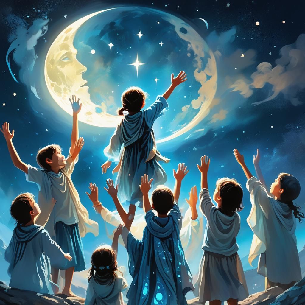 Ethereal Fantasy Art: Children Under Moonlight