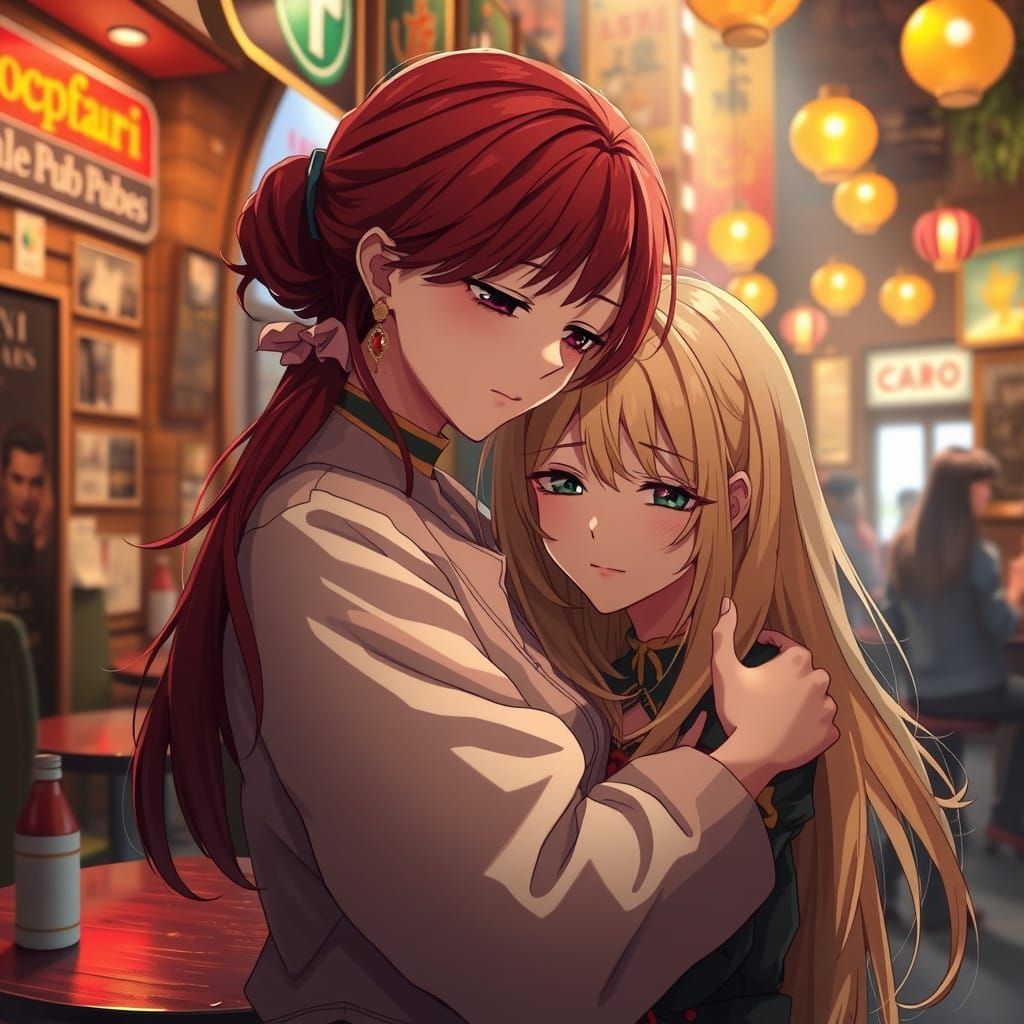 Surreal Anime Portrait of Intimate Friendship