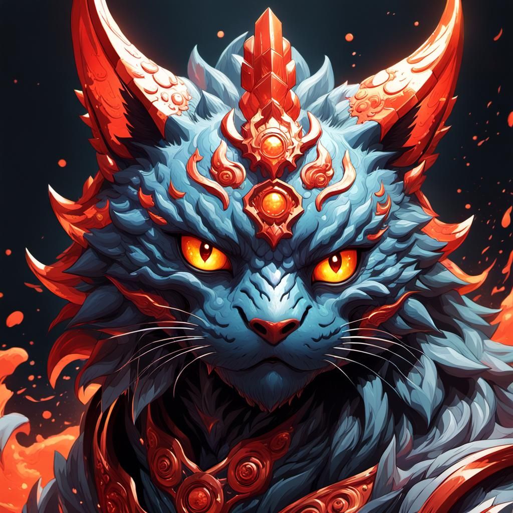 Angelic Lava Kaiju Cat Portrait in Detailed Digital Art