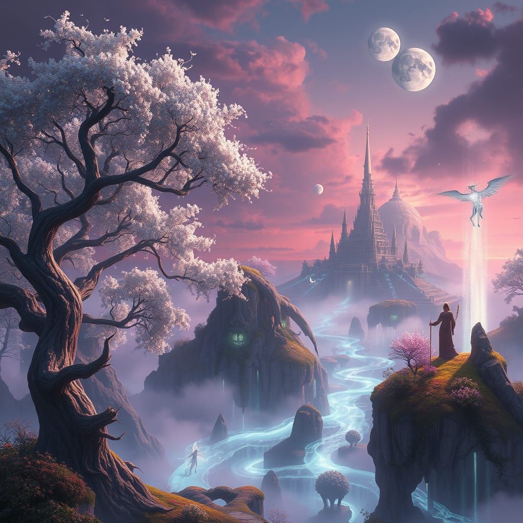 Ethereal Dreamscape of Elaris in Vibrant, Cyberpunk Style