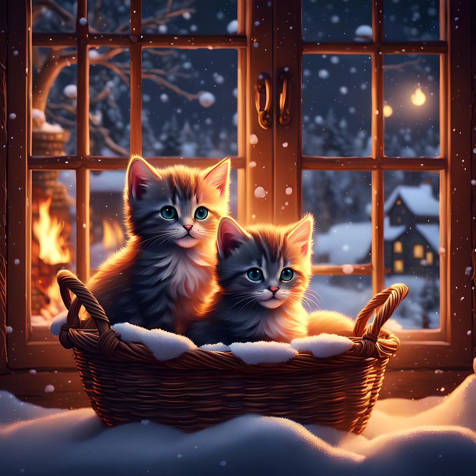 Kittens by the fire