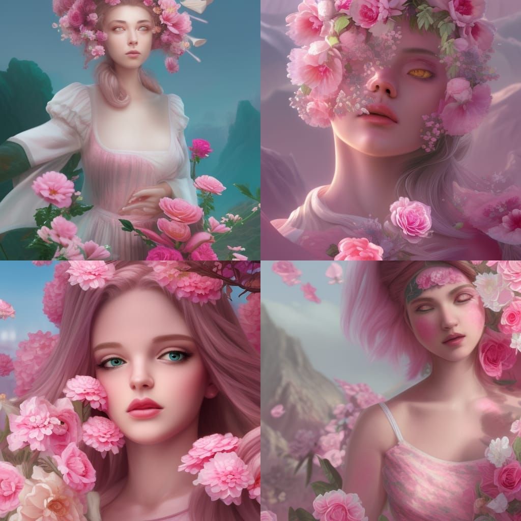 Pastel Pink Girl with Flowers: Fantasy Concept Art