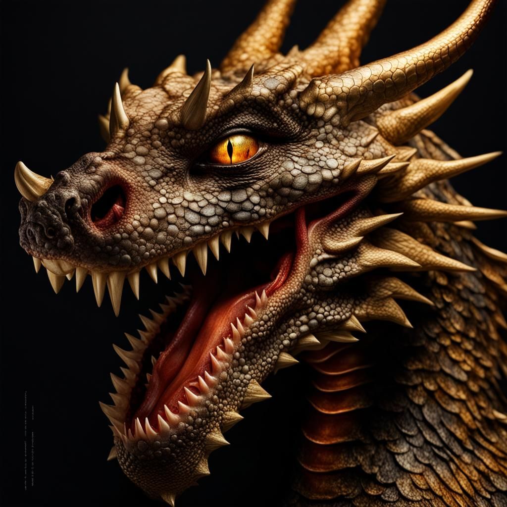 Friendly Dragon Smiling Portrait with Gold Scales