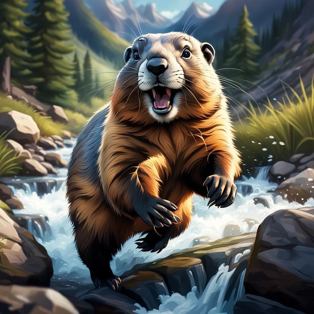 Happy Marmot near Mountain Creek: Digital Matte Painting