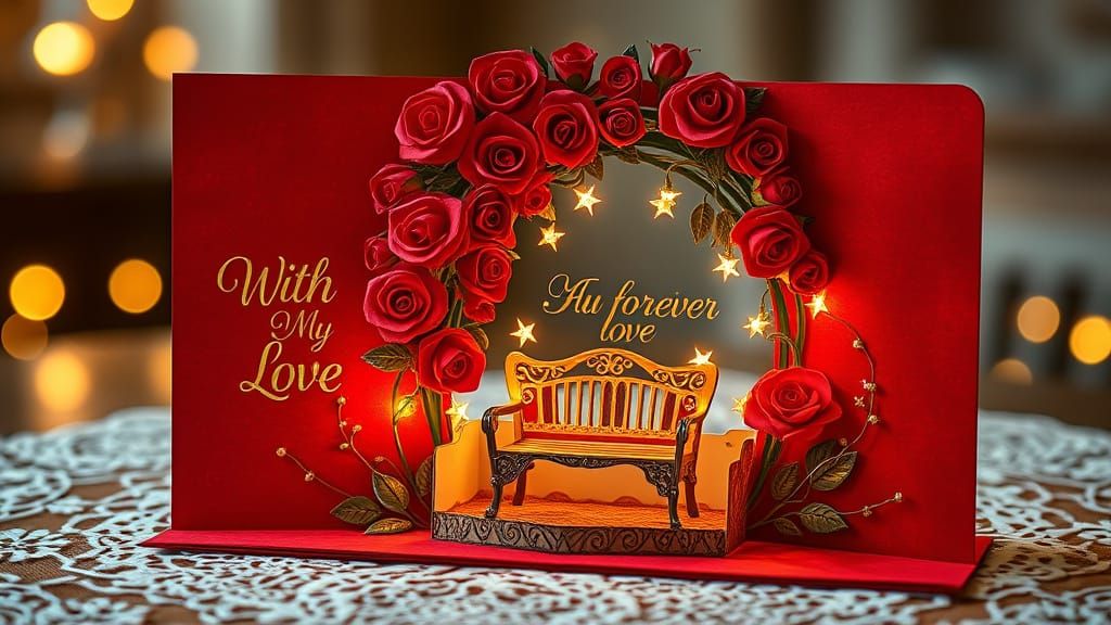 Realistic Valentine's Day Card with 3D Pop-Up Rose Garden