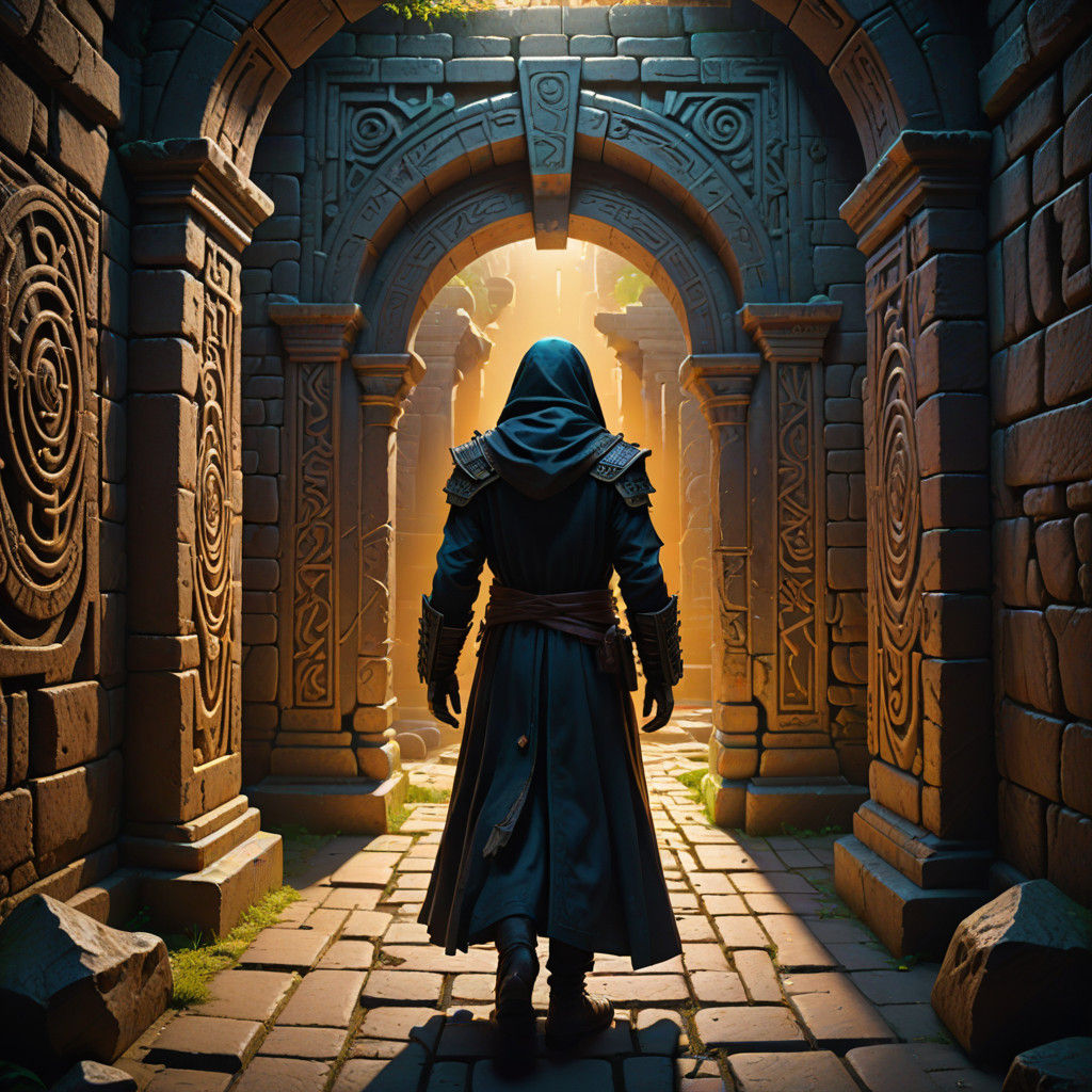 Tormented Figure Trapped in Mystical Labyrinth